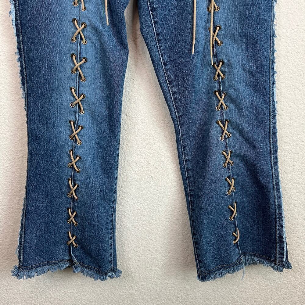 Younique Jeans Vintage Y2K Women's 9 Lace Up Leg Mid Rise Capris Stretch Denim - Picture 3 of 6